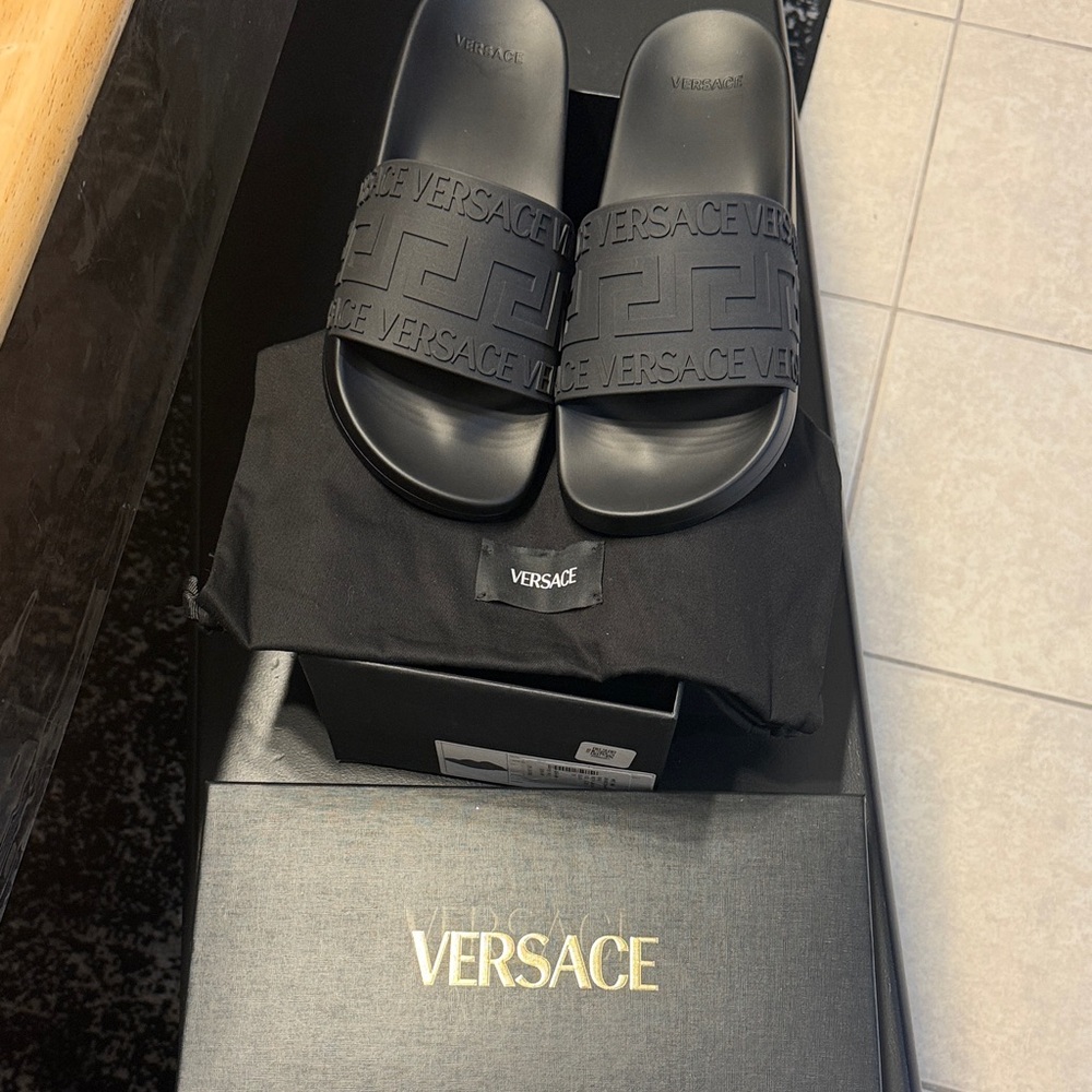 SOLD Versace Embossed Black Slide Sandals